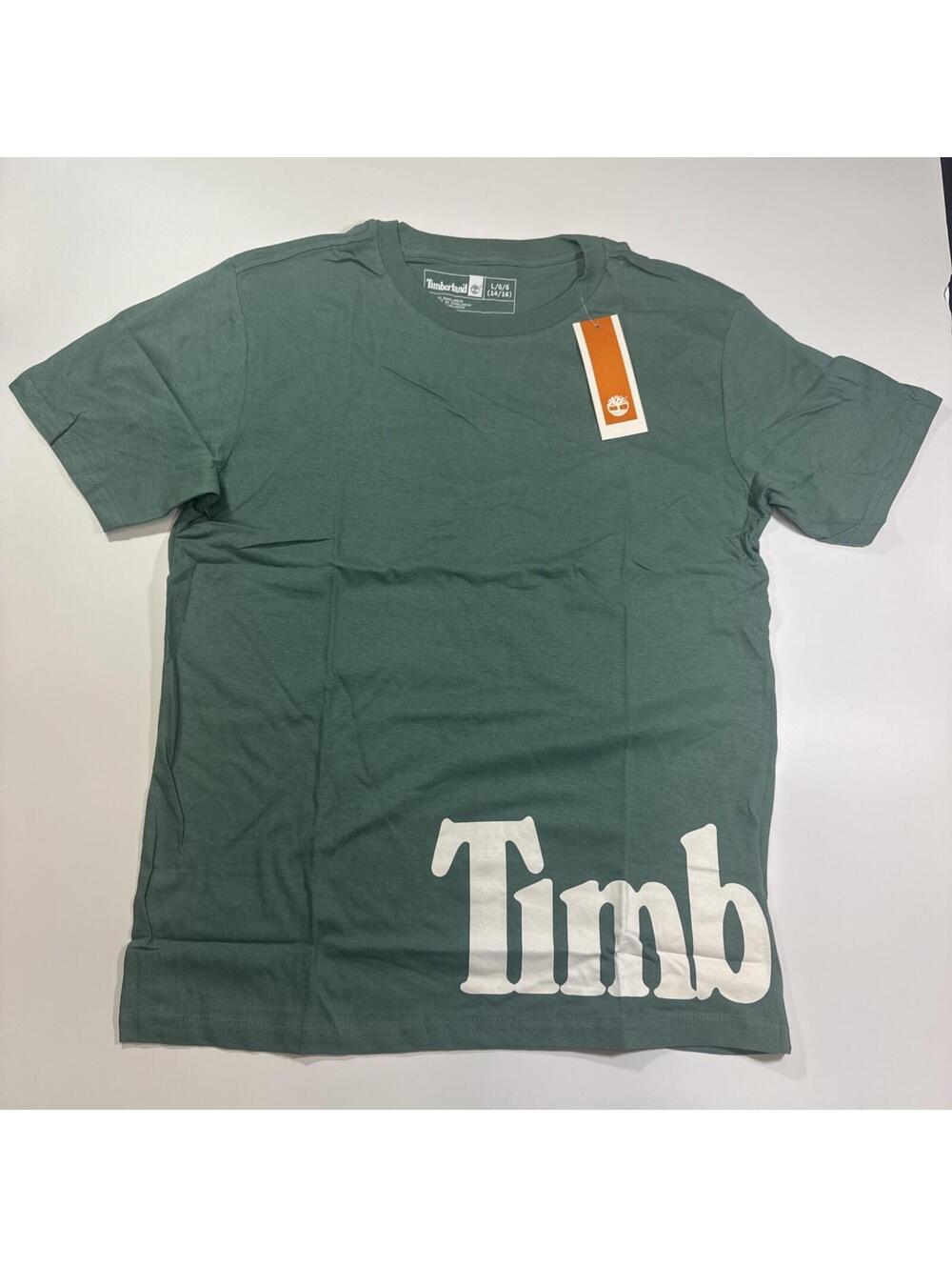 Timberland Shirt Boys Size Large 14/16 Sea Pine Green Tshirt Tee Logo